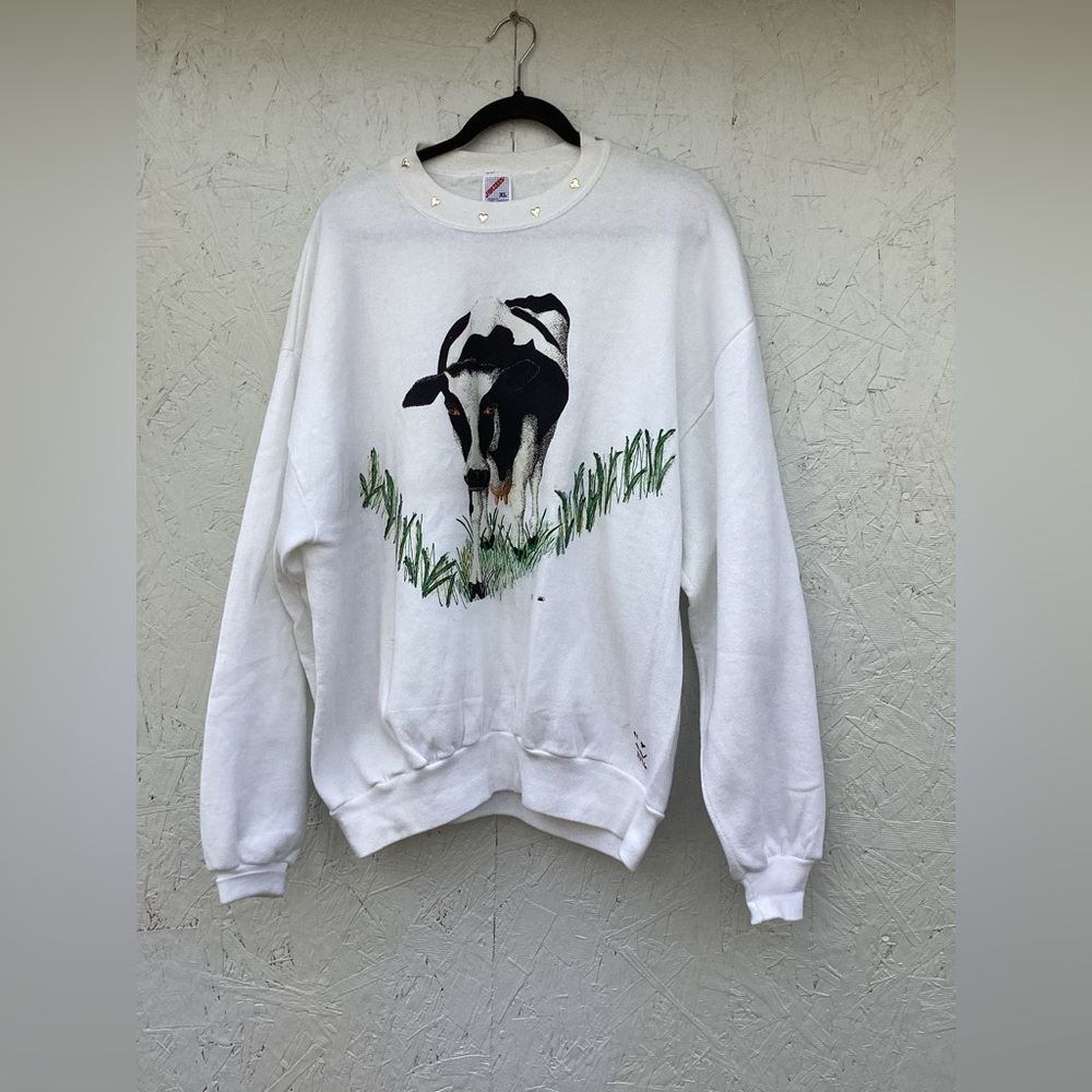 90s Cow Front & Back Crew Neck Sweatshirt
 Jerzees Russell Made in USA sizeXL